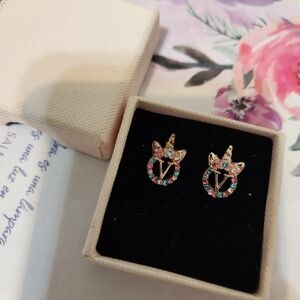 Cute Rose Gold Silver Initial Unicorn Hypoallergenic Stud Earrings